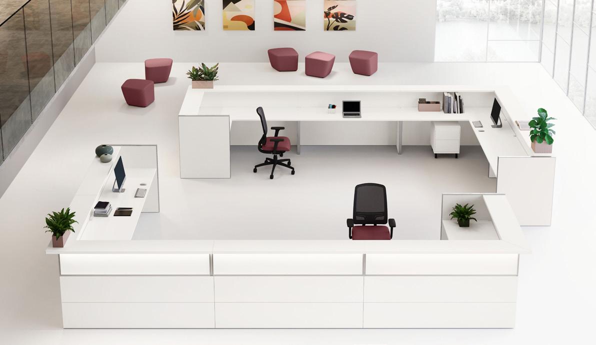 Spacious office layout with functional tables and comfortable chairs.